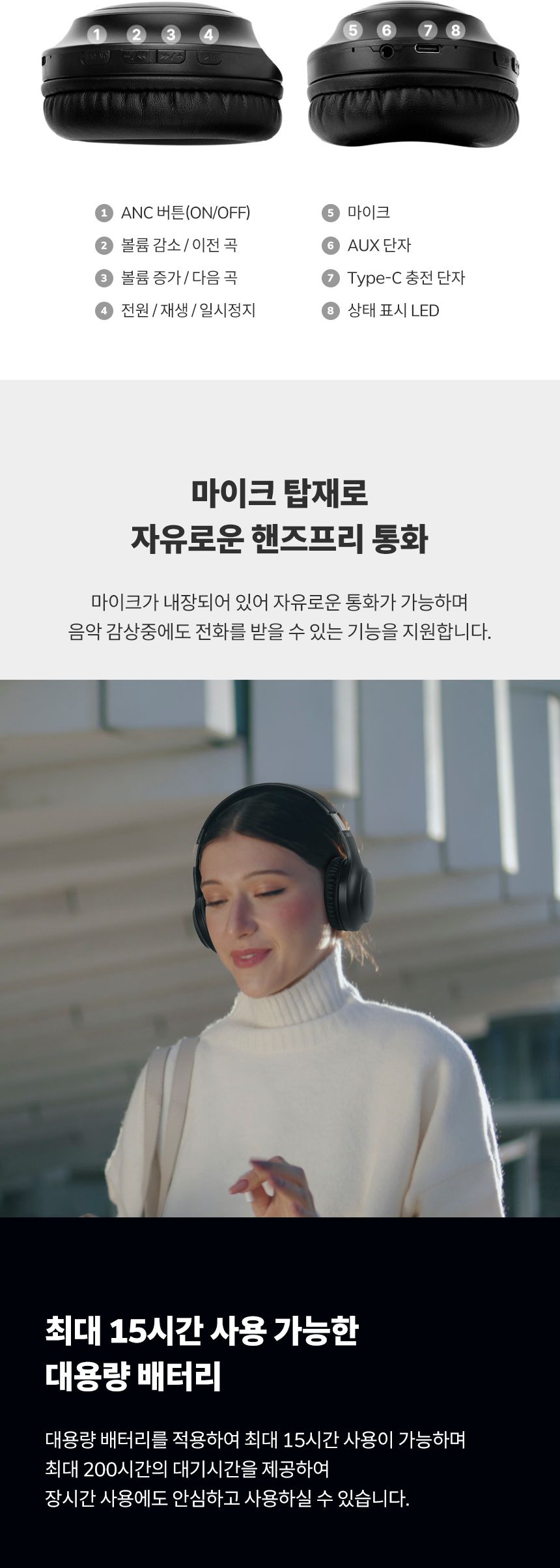 LAAON 블루투스헤드폰 ANC 노이즈캔슬링 풍부한사운드/헤드폰/게이밍헤드폰/헤드셋/블루투스헤드폰/헤드셋/