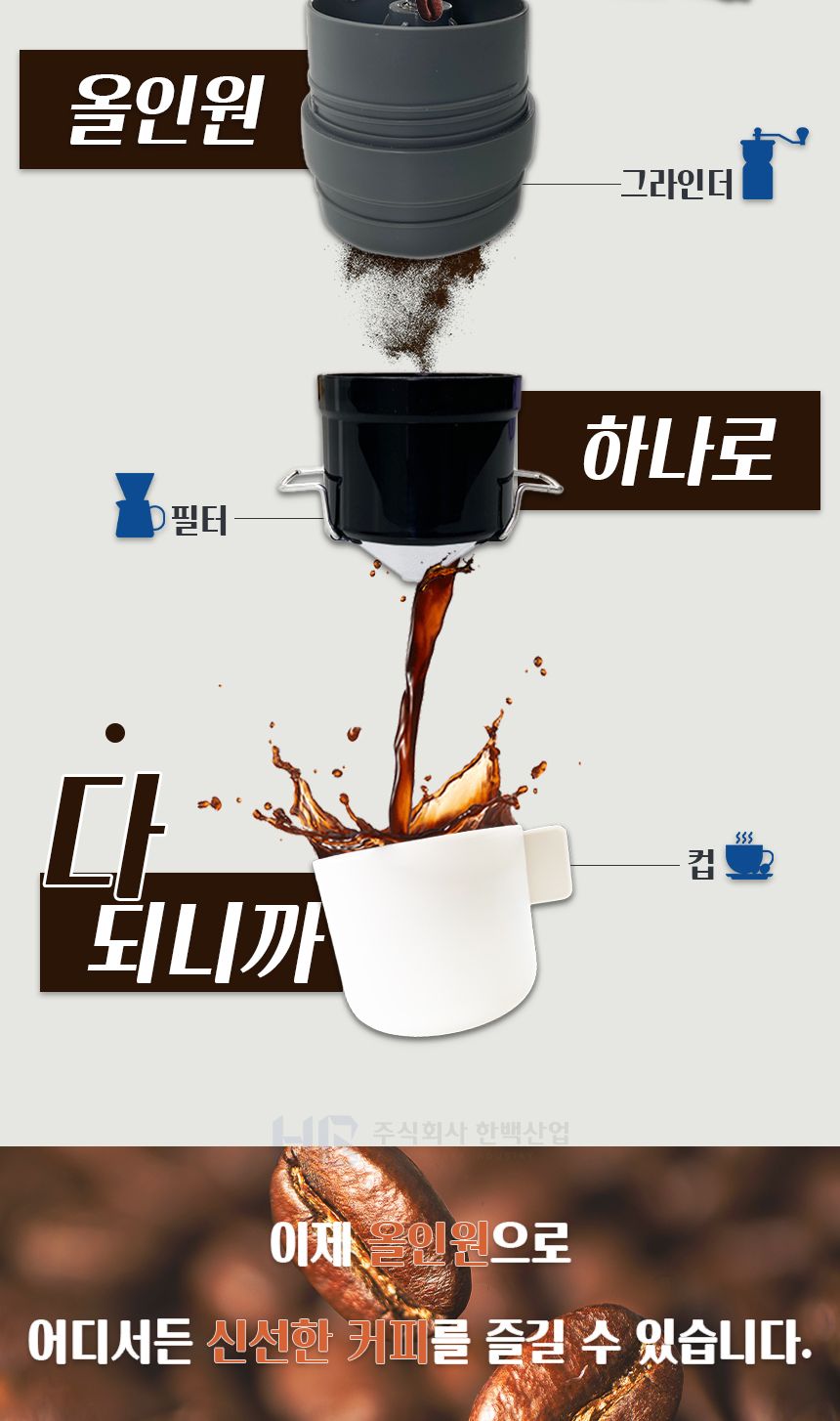 올인원 캠핑용 원두가는기계 원두분쇄기/원두그라인더/수동그라인더/핸드밀/원두커피분쇄기/올인원커피메이