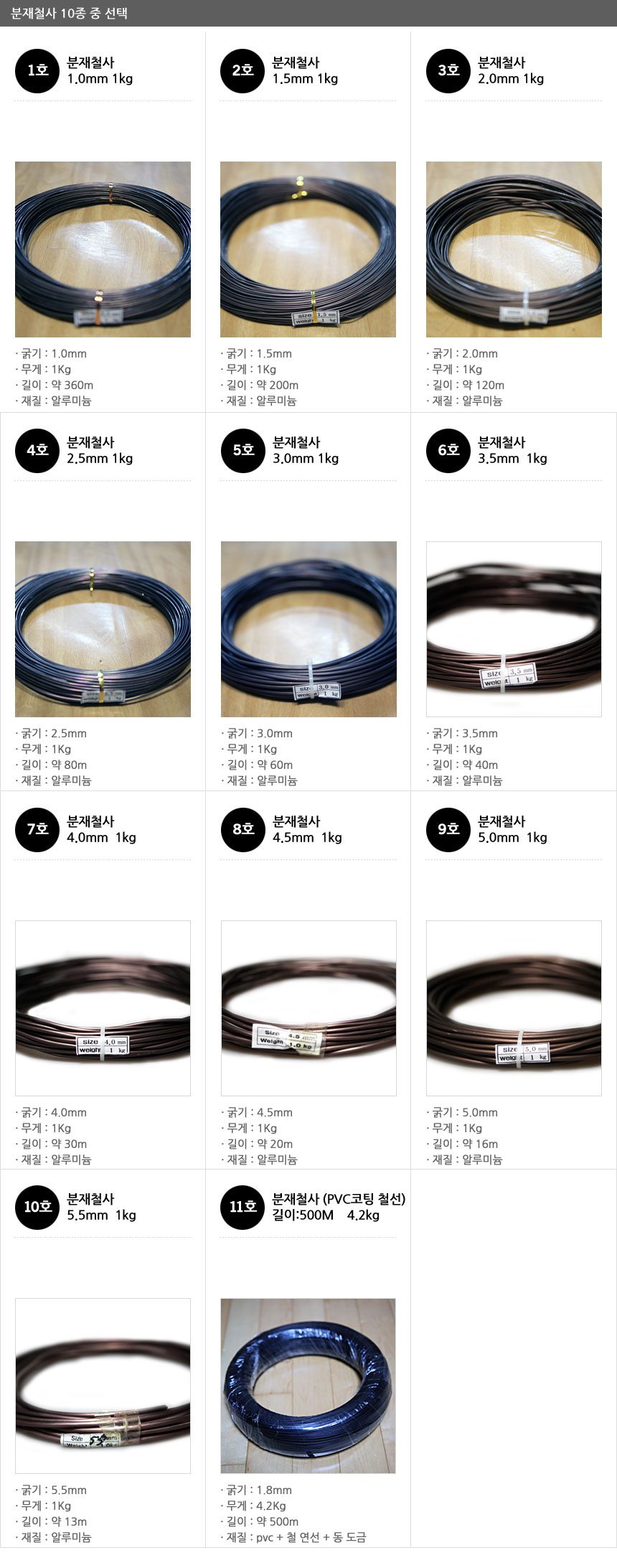 화분철사 알루미늄 알루미늄공예와이어 11호 500m/분재철사/분재용철사/와이어공예/식물지지대/알루미늄철