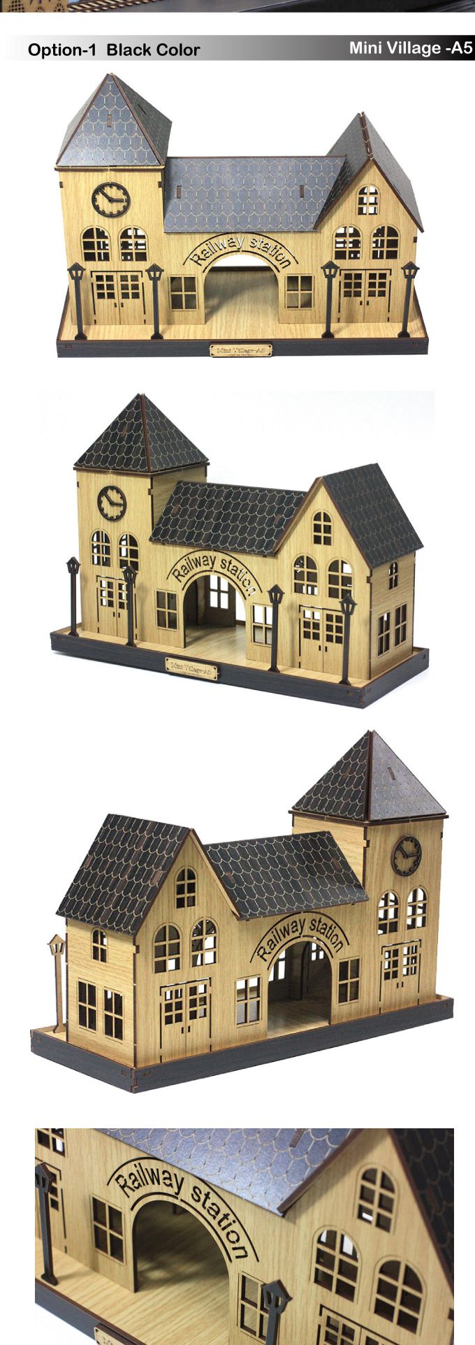 3D입체퍼즐 - 미니빌리지 A5 기차역 (블랙)/입체퍼즐/3D퍼즐/취미퍼즐/수집용퍼즐/목재퍼즐/건축물퍼즐/건