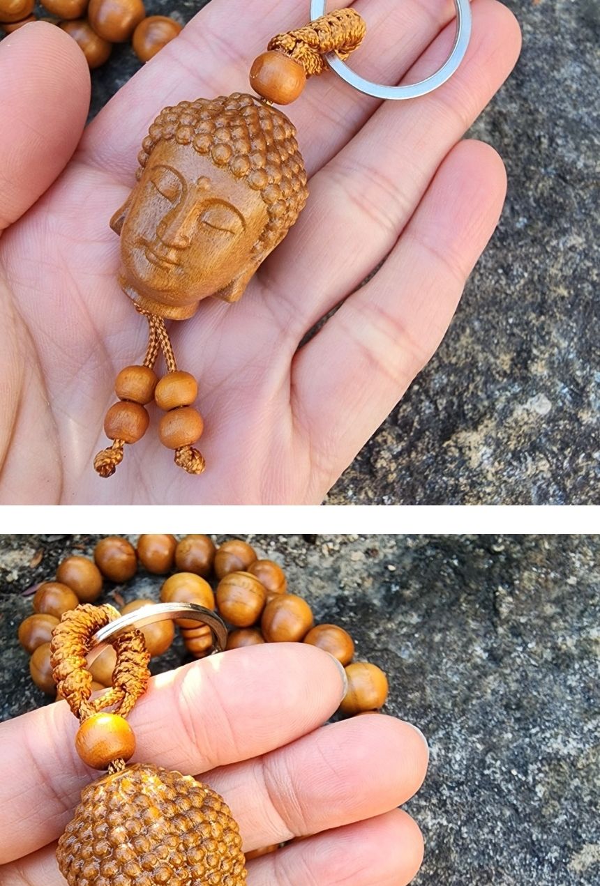 석가모니 얼굴 귀신 쫒는 복숭아나무 조각 키링 부적/부처님오신날/석가탄신일/불교염주/사월초파일/행운/