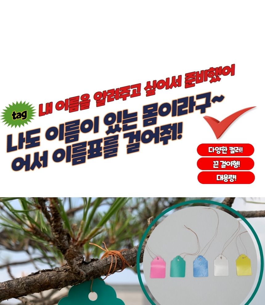 화분네임택 끈 걸이형 식물 태그 이름표 중 100P/식물이름표/화단팻말/화분네임택/화분픽/화분용픽/원예픽/