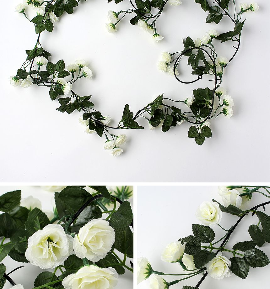 벽 인테리어용 장미 조화 넝쿨 가랜드 화이트/가짜넝쿨/넝쿨장식/인테리어넝쿨/인조덩굴/가짜덩굴/덩굴장식