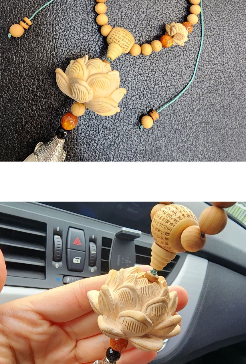 핸드메이드 수술달린 연꽃 길운 차걸이 이사 선물/염주/차량염주/기어봉염주/나무염주/불교/불교용품/불교