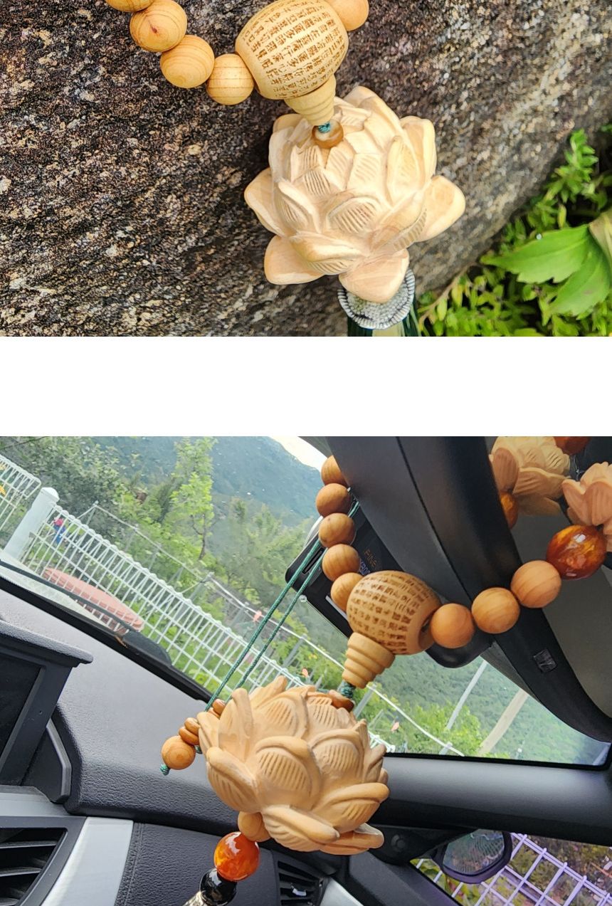 핸드메이드 수술달린 연꽃 길운 차걸이 이사 선물/염주/차량염주/기어봉염주/나무염주/불교/불교용품/불교
