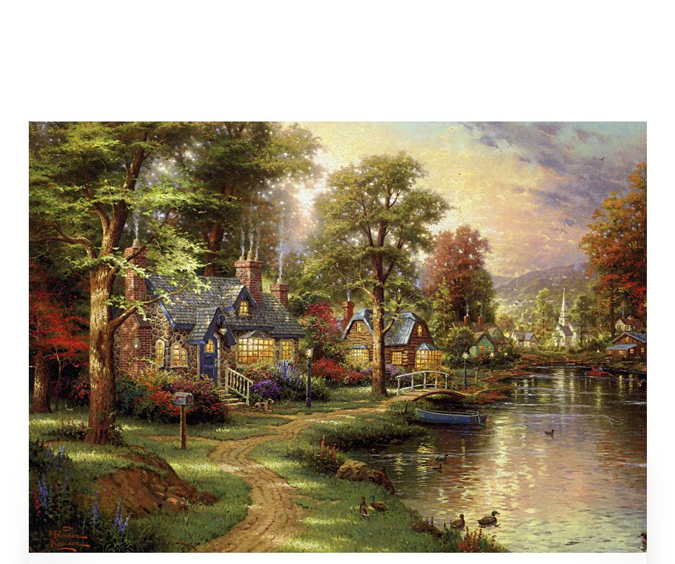 1000조각 직소퍼즐 - 강가의 마을 앤틱골드 액자세트/1000피스퍼즐/취미퍼즐/퍼즐놀이/그림퍼즐/그림맞추기