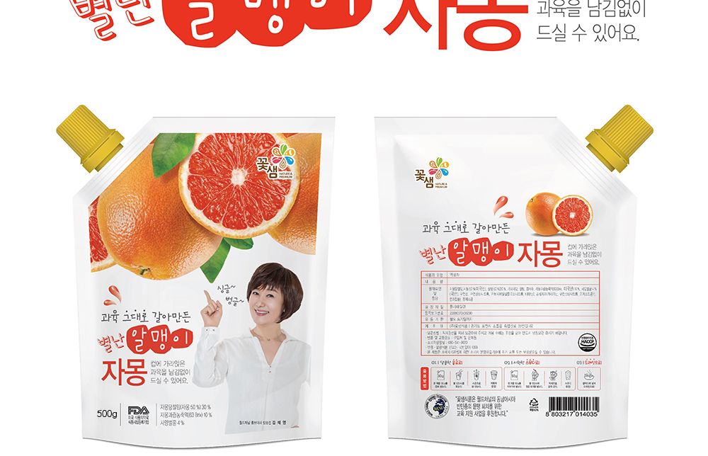 꽃샘 별난알맹이 자몽 파우치 500g X4/파우치음료/즙/과일즙/과일음료/파우치음료/과일즙파우치/과일파우치