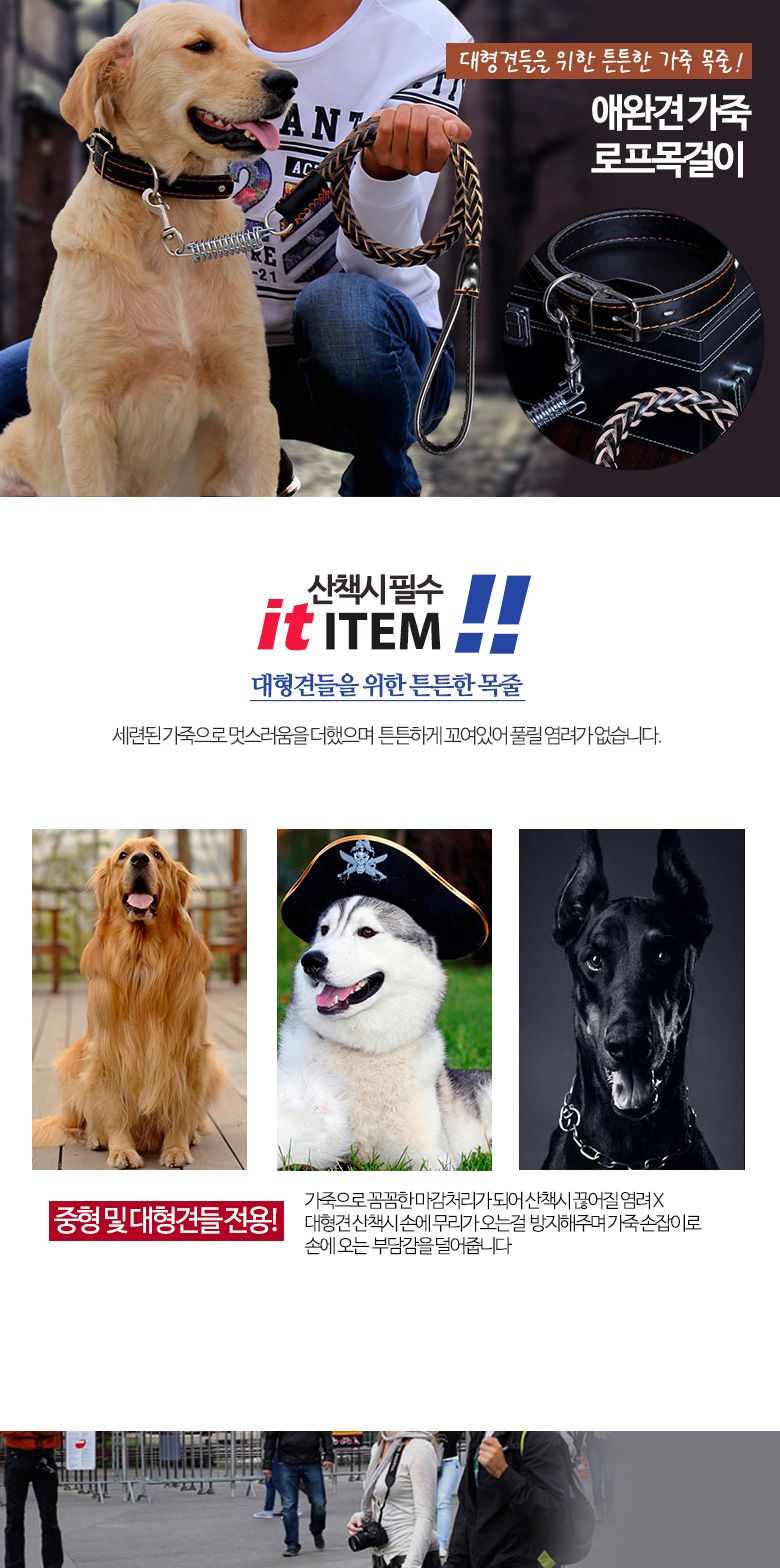 애완견 가죽 로프 목걸이 L/리드줄/애완줄/애완견줄/산책줄/산책리드줄/강아지줄/강아지리드줄/애견리드줄/