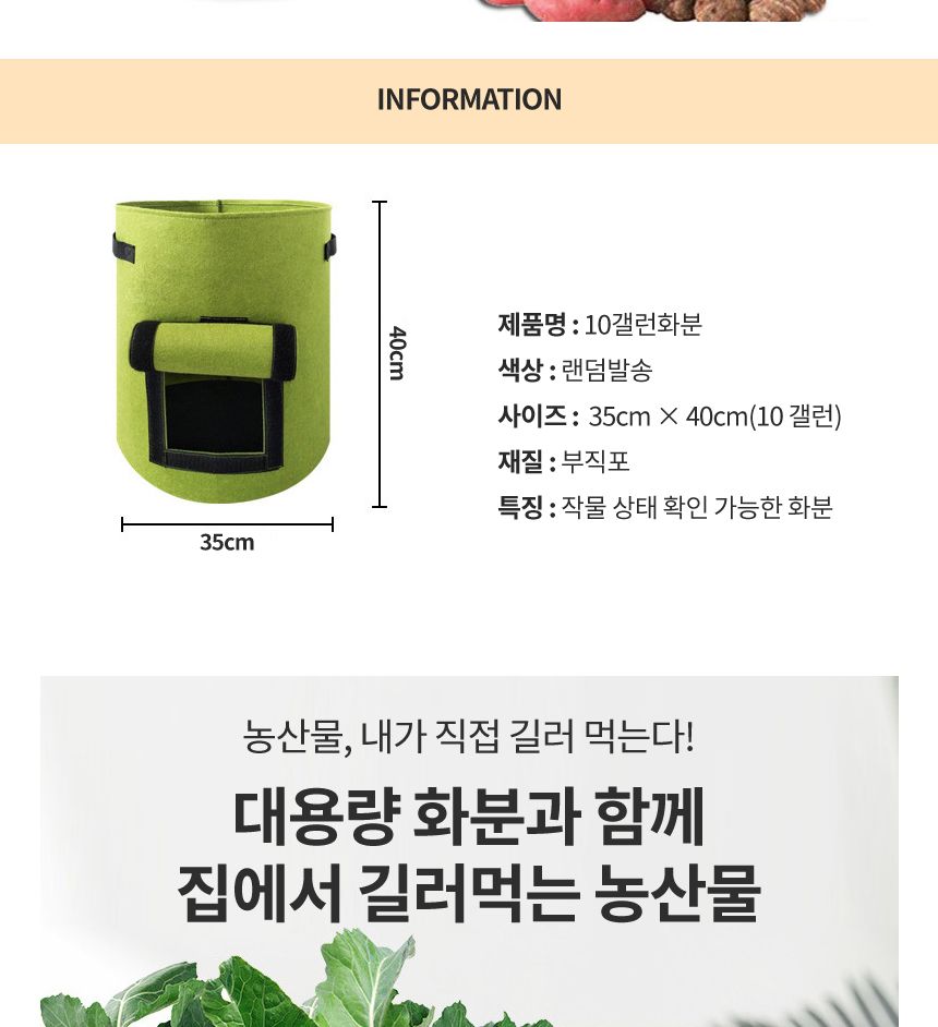 부직포 고구마 10갤런 40x30 텃밭 키우기 화분 베란다/베란다텃밭/대파키우기/집에서대파키우기/텃밭가꾸기