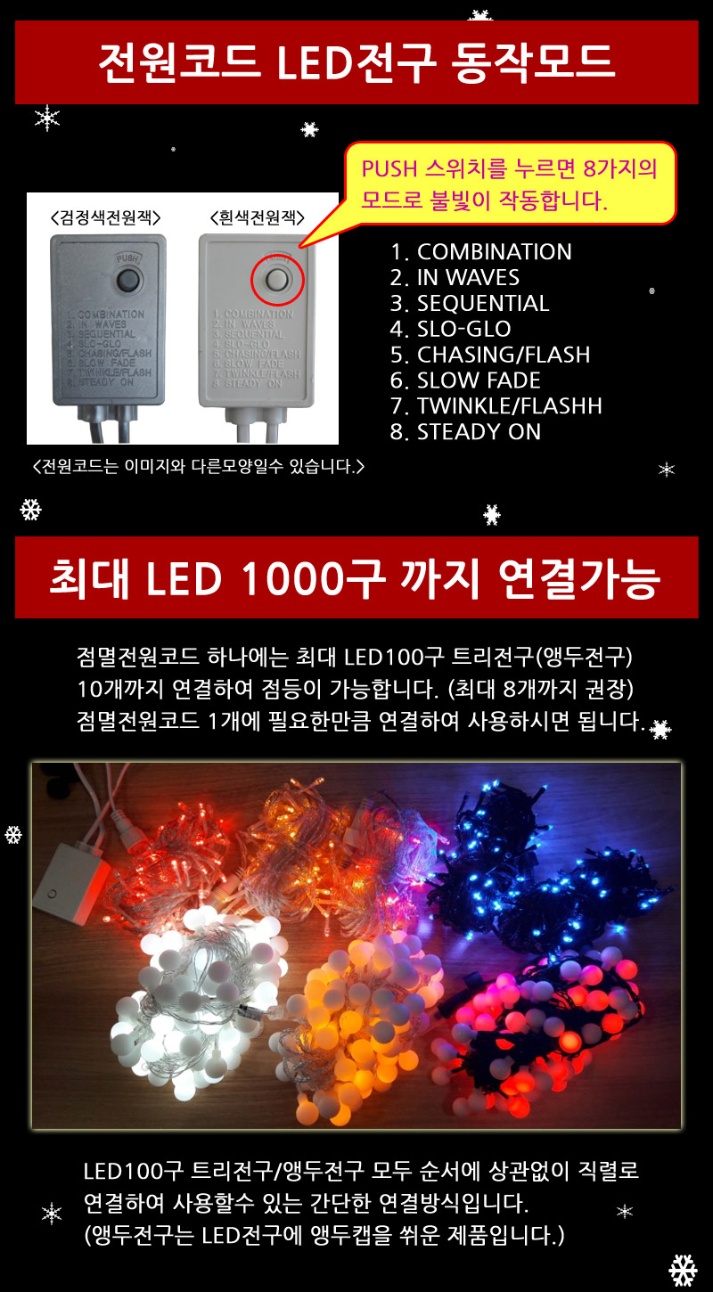 LED트리전구 100구 투명선 적색 점멸전원코드포함/트리전구/트리띠전구/와이어띠전구/와이어전구/LED전구/L