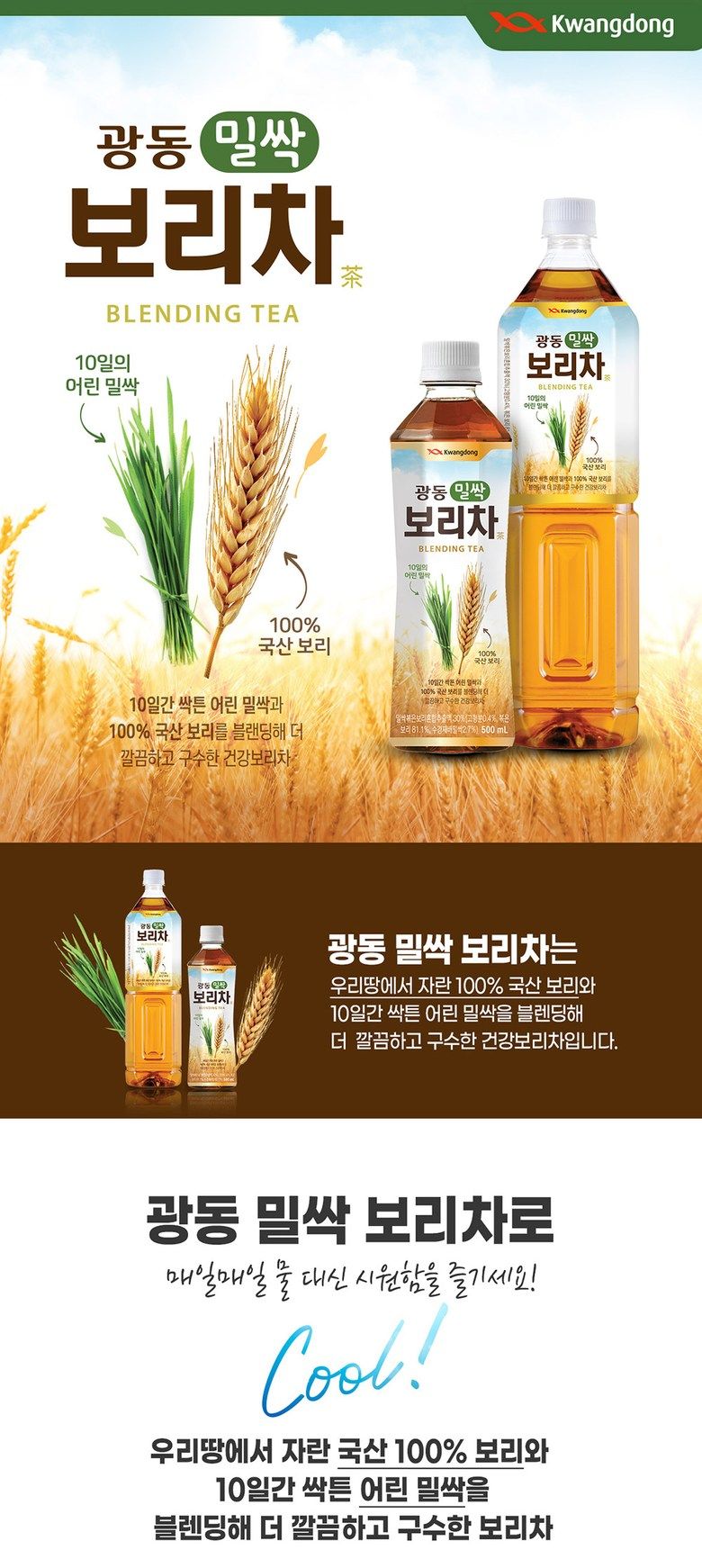 광동 밀싹보리차 1.5L x 12개/보리차/보리물/보리음료/보리차음료/황금보리차/펫트보리차/페트보리차/광동