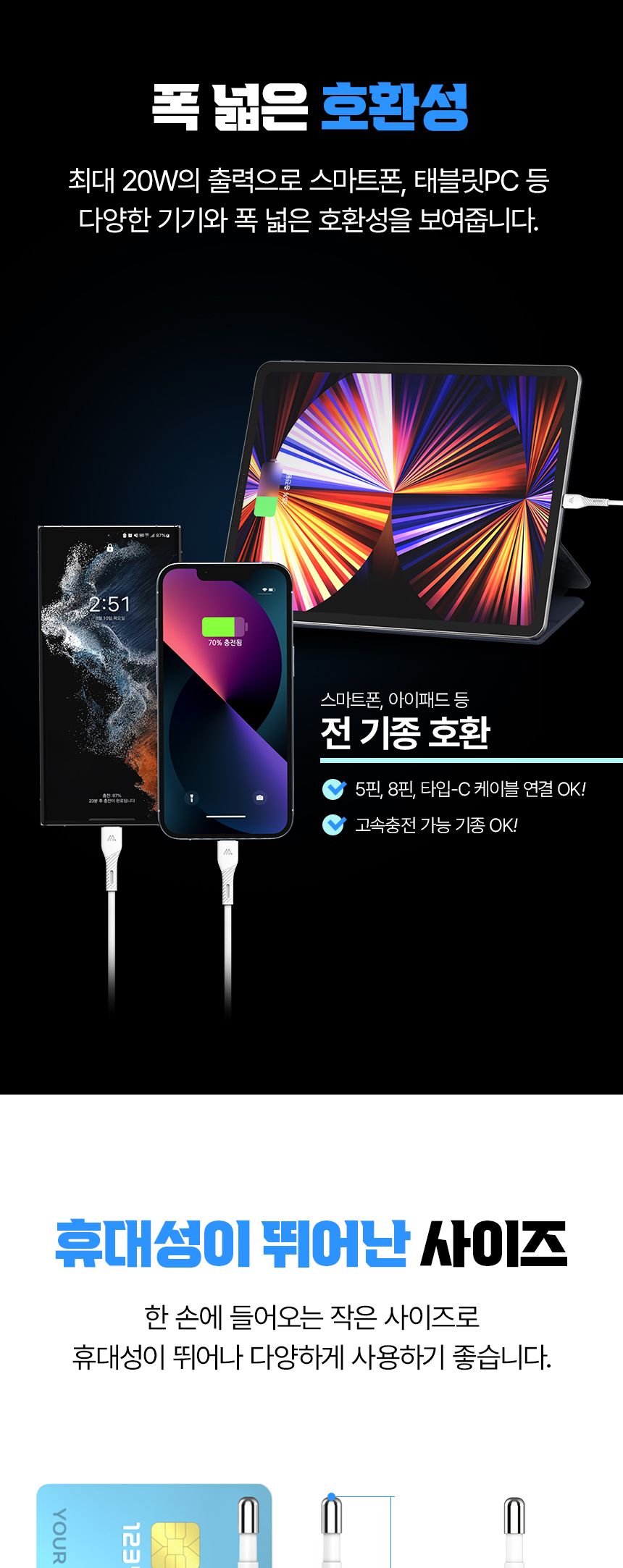 PD충전기/충전기/C타입형충전기/C타입충전기/고속충전기/가정용충전포트/C형케이블/급속충전기/분리충전기/