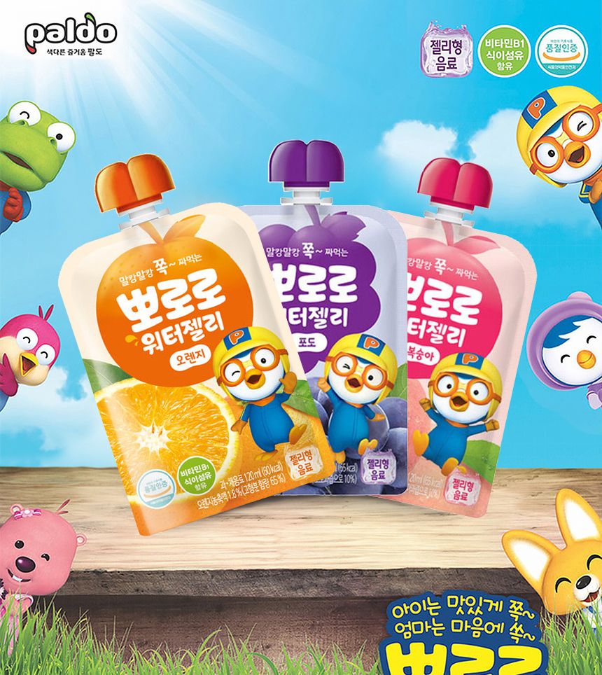 뽀로로 워터젤리 120ml 오렌지 복숭아 각 10개 총20개/뽀로로음료/젤리음료/젤리음료수/뽀로로음료수/아기