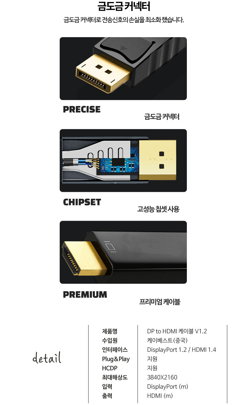 케이베스트 4K DP TO HDMI 케이블 5.0m/케이블/디스플레이케이블/DP케이블/HDMI변환케이블/미니디스플레이