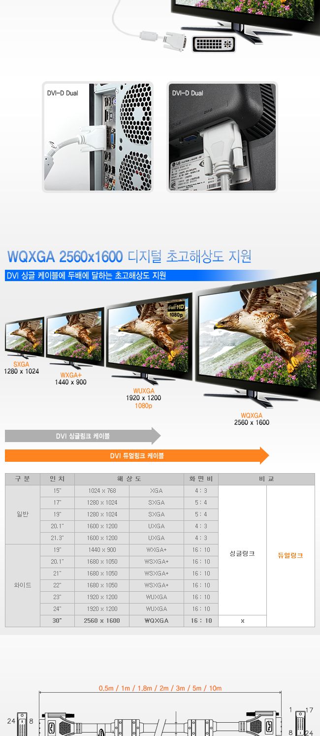 NM DD10 DVI-D 듀얼 케이블 1m/케이블/DVI케이블/듀얼케이블/듀얼DVI케이블/모니터연결케이블/모니터케이블