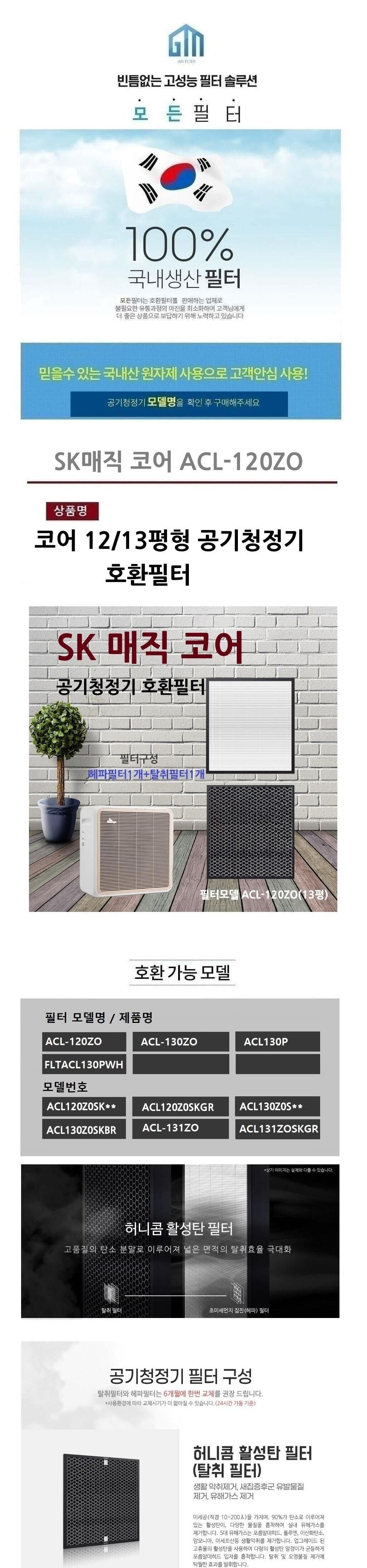 ACL130P 국산 SK매직 코어12 13평 호환필터/SK매직필터/SK필터/공청기필터/공기청정기필터/교환용필터/청정