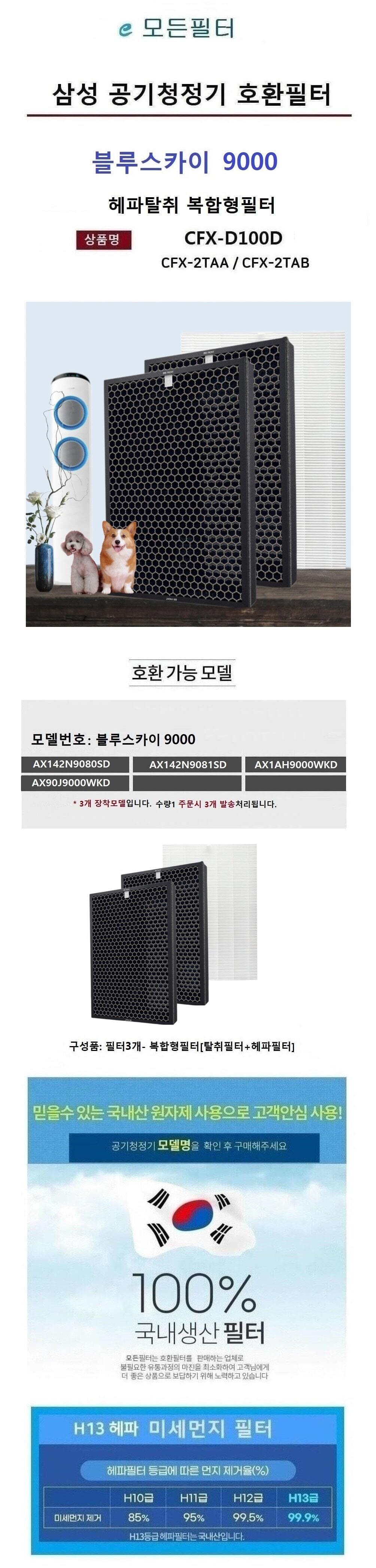 국산 삼성호환 복합일체형3P AX142N9081SD 블루스카이/삼성공기청정기/삼성필터/삼성청정기필터/청정기필터