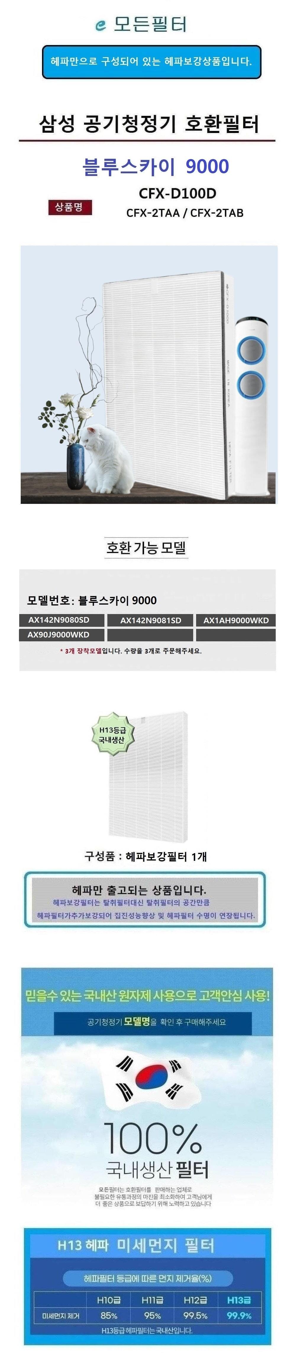 국산 삼성호환 헤파보강 AX142N9080SD 블루스카이9000/삼성공기청정기/삼성필터/삼성청정기필터/청정기필터