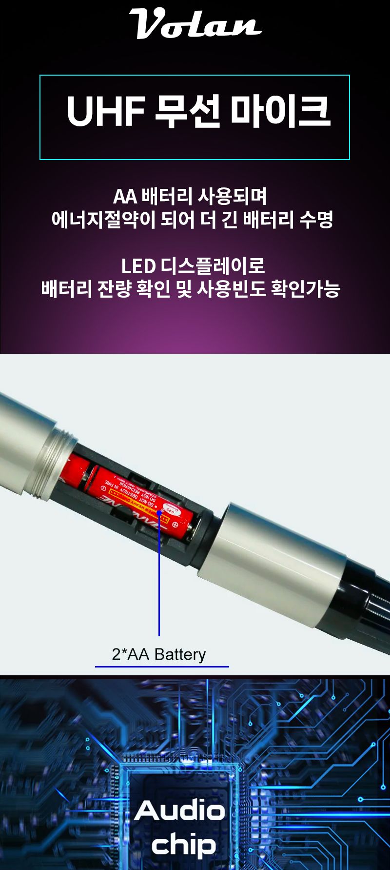 볼란 무선마이크 2개구성 수신기포함 각종 오디오호환/마이크/노래마이크/노래방용품/휴대용마이크/대용량