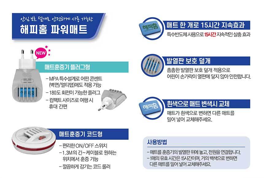 해피홈 파워매트 훈증기 코드롤러형 + 리필 30매/해피홈/파워매트/훈증기/코드형훈증기/모기잡이/모기훈증