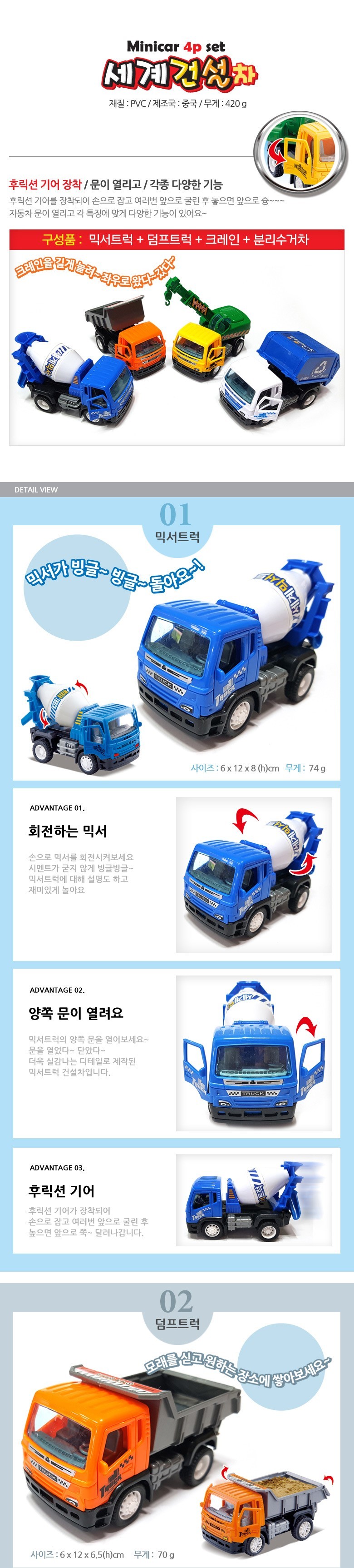 sg세계 건설미니카 4p 포크레인 덤프 크레인 레미콘/미니카/미니카세트/자동차장난감/차장난감/자동차완구/