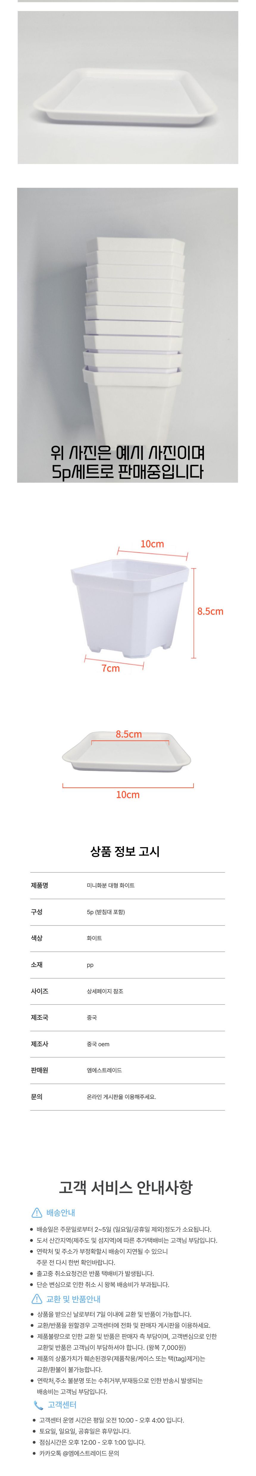 미니화분 대형 10cm 화이트 5p세트 받침대포함/미니화분/플라스틱화분/화분/도자기화분/다육이화분/다육이/