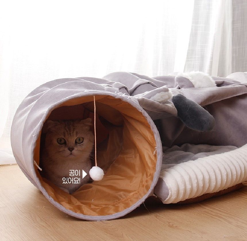 강아지 고양이 숨숨 안락한 침대 터널 (그레이)/숨숨집/캣숨숨집/고양이숨숨집/캣터널/캣하우스/고양이침대