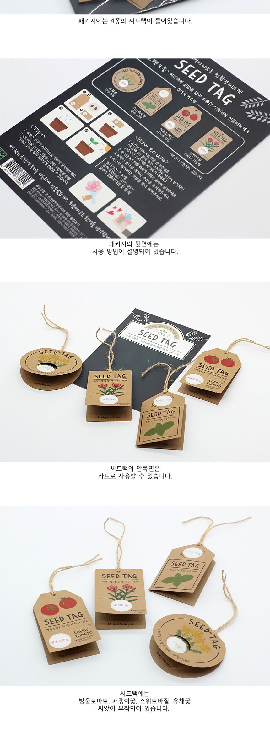 아이디어 선물 포장 씨앗 식물키우기 씨드택 4종 세트/씨앗/씨앗세트/씨드세트/씨드카트/씨드택/식물키우기