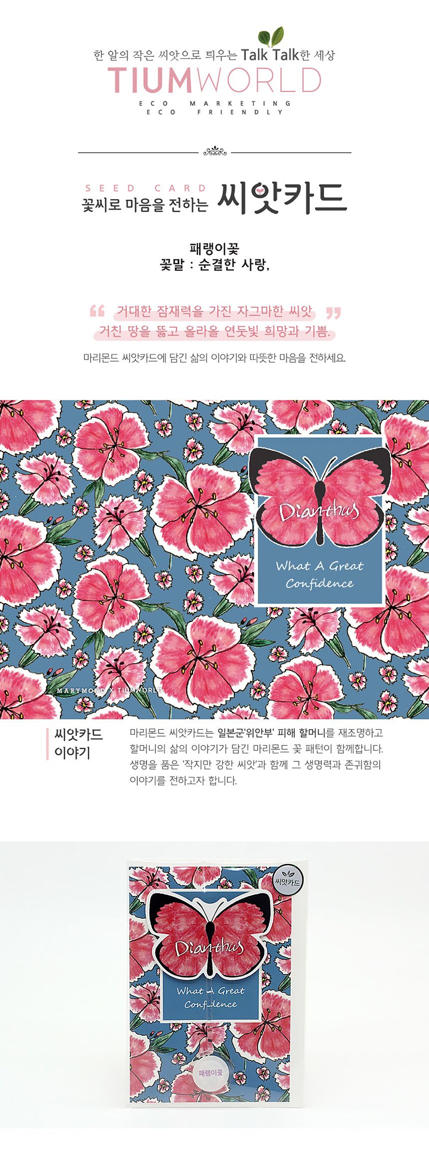 꽃씨앗 씨드스틱 마리몬드 나비 씨앗카드 패랭이꽃/식물카드/씨앗카드/꽃씨/꽃씨앗/식물선물/씨앗선물/어린