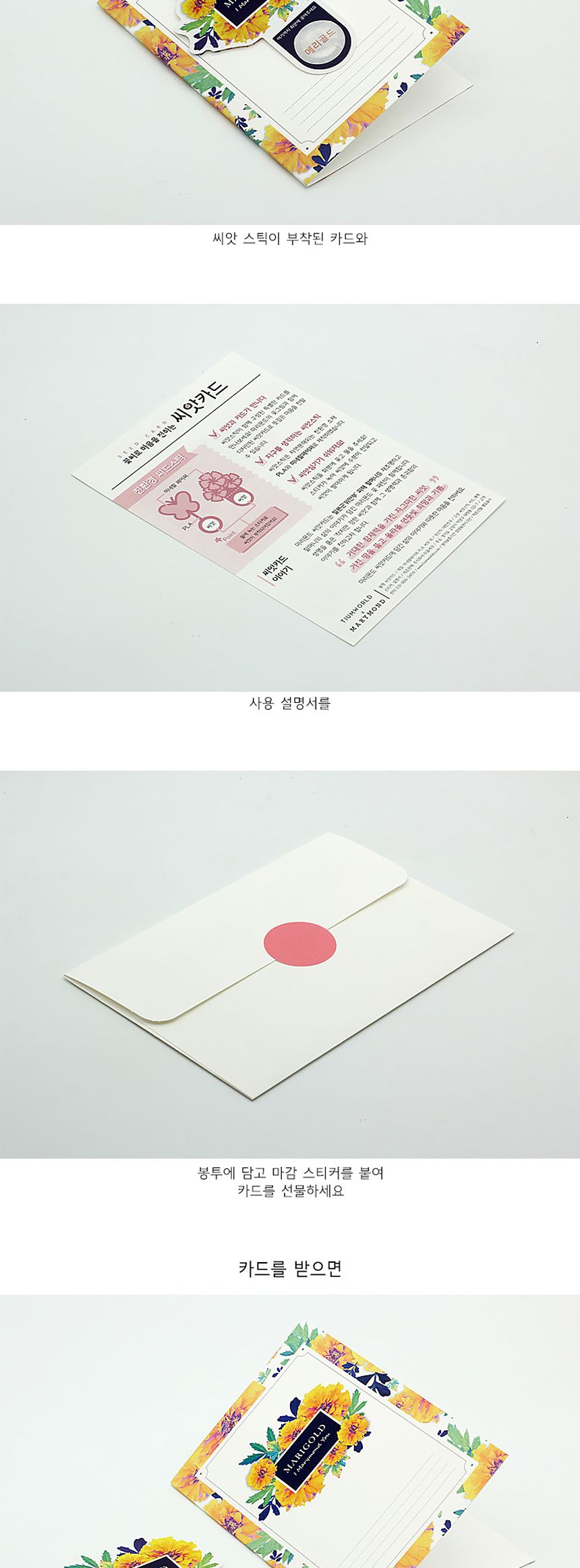 꽃씨앗 씨드스틱 마리몬드 플라워 씨앗카드 메리골드/식물카드/씨앗카드/꽃씨/꽃씨앗/식물선물/씨앗선물/어