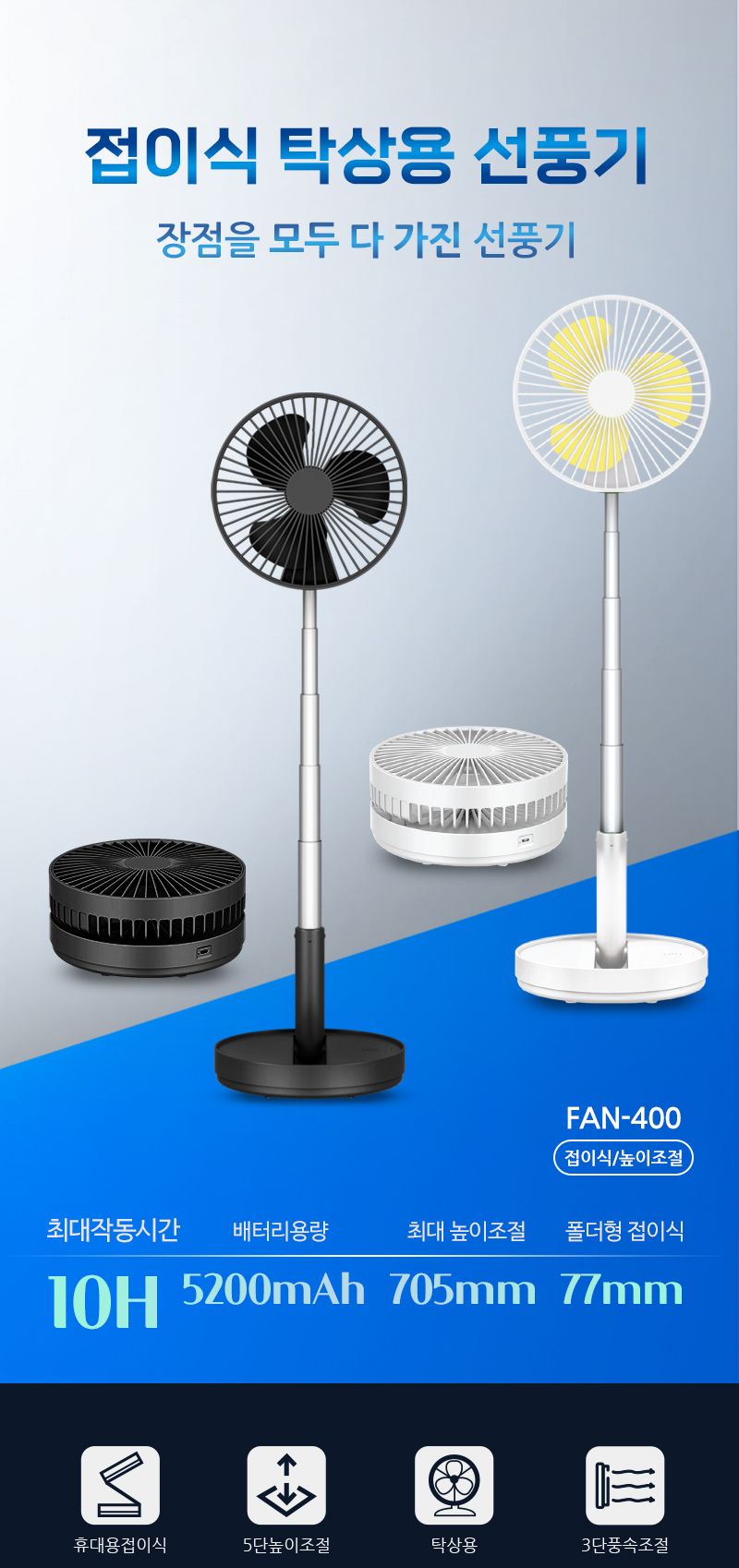 접이식 USB충전식 유무선 겸용 탁상용 안테나 선풍기/탁상용선풍기/휴대용선풍기/충전식선풍기/접이식선풍