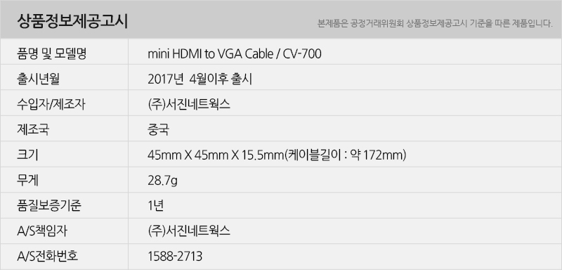 유니콘 미니HDMI TO VGA 변환젠더 컨버터 CV-700/컨버터/젠더/유니콘젠더/유니콘컨버터/USB변환젠더/USB젠
