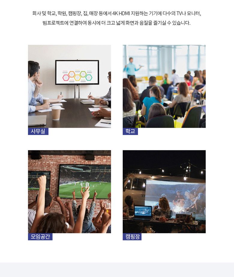 UHD HDMI 4포트 모니터 분배기 멀티 영상 빔프로젝트/HDMI스플릿터/4분배/상태LED/셋탑박스/TV/HDMI분배기/