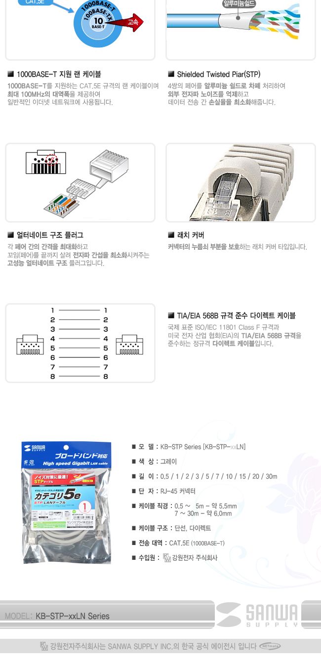 CAT.5e 다이렉트 케이블 2m 데이터 전송 랜케이블/랜케이블연장/랜선/기가랜케이블/랜케이블연결/데스크선