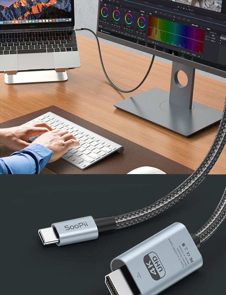 Soopii USB C to HDMI 2.0 4K HDR 케이블 CH46A 1m/HDMI/HDMI케이블/HDMI선/모니터케이블/노트북용케이블/