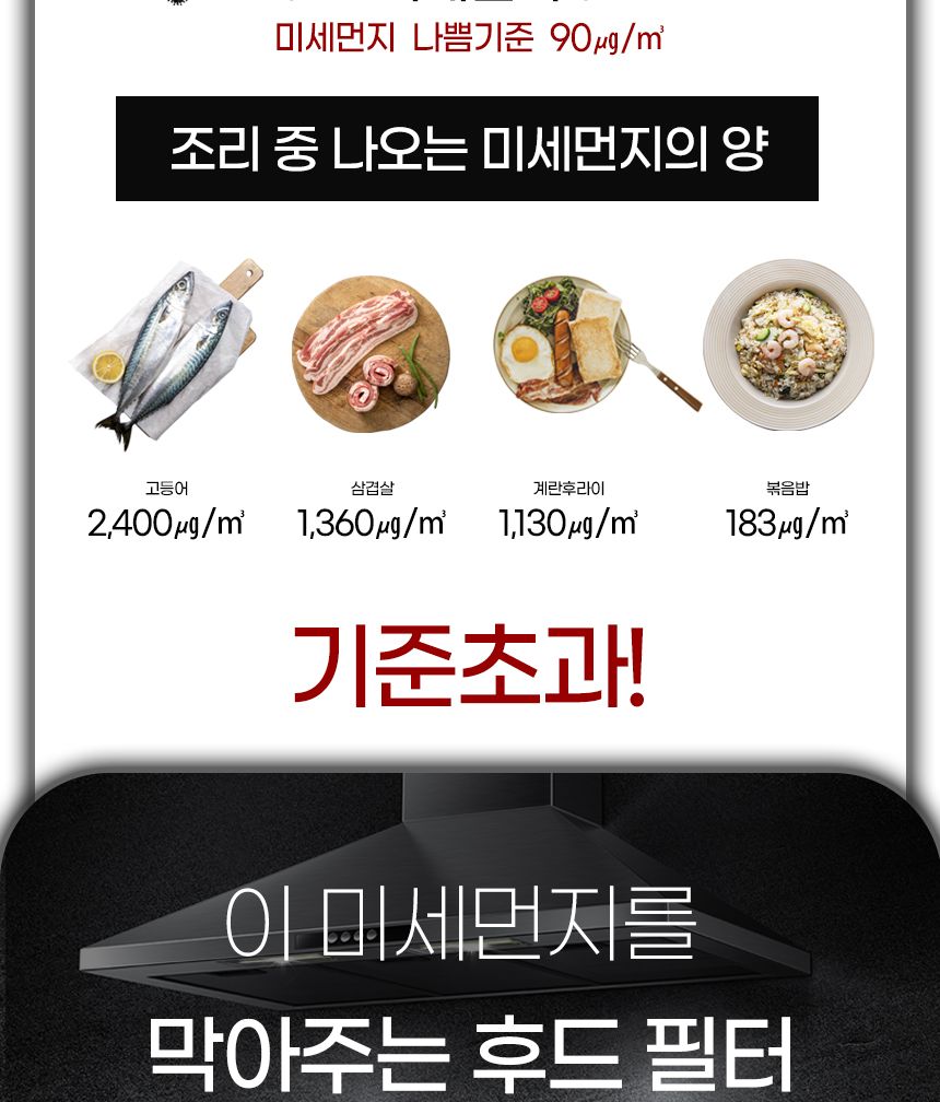 (하츠슬림형202x517) 특허3중망 마이리빙 렌지후드필터/주방후드필터/후드필터/후드교체필터/렌지후드용필