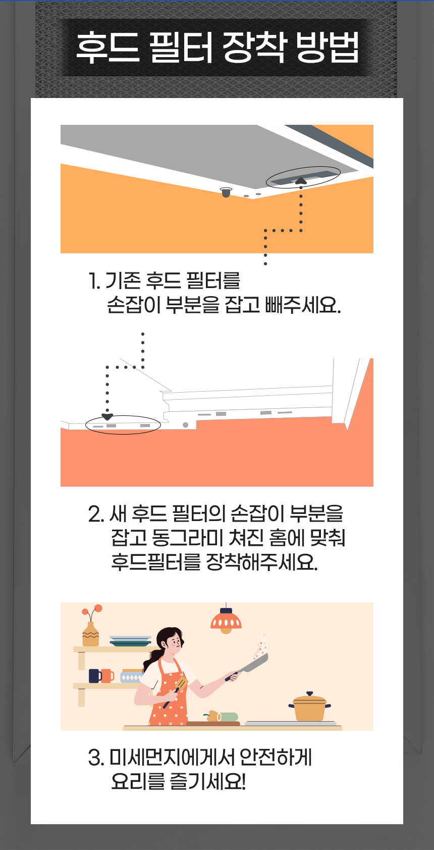 (하츠슬림형202x517) 특허3중망 마이리빙 렌지후드필터/주방후드필터/후드필터/후드교체필터/렌지후드용필