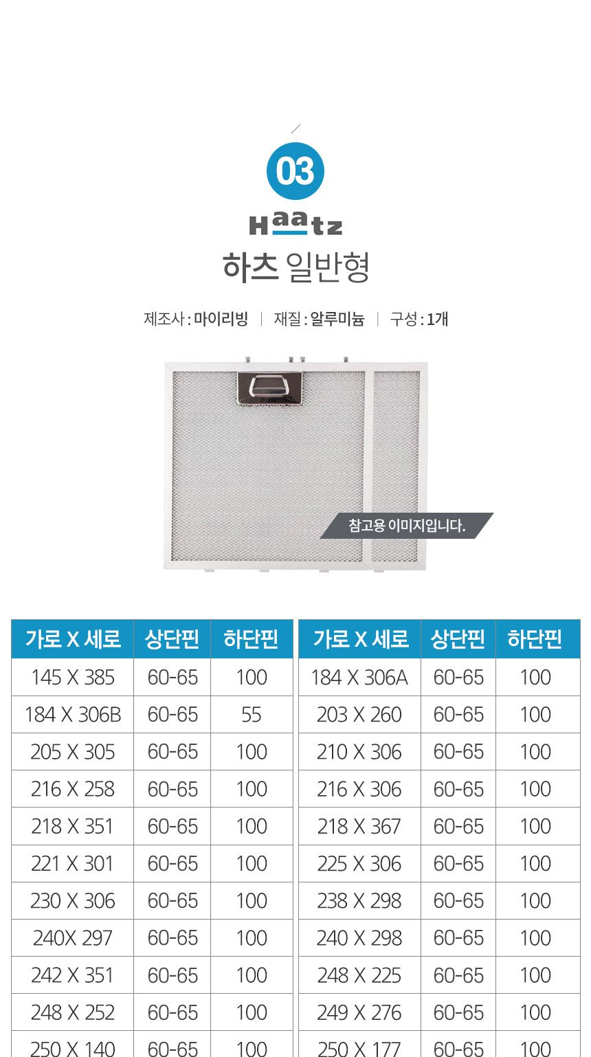 (하츠슬림형202x517) 특허3중망 마이리빙 렌지후드필터/주방후드필터/후드필터/후드교체필터/렌지후드용필