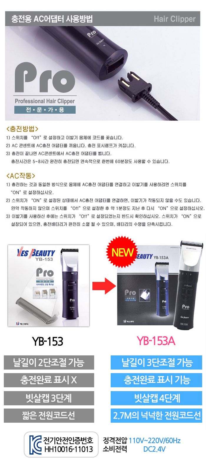 예스뷰티 전문가용 이발기 YB-153A/이발기/헤어이발기/머리이발기/바리캉/미용실이발기/미용실용이발기/가