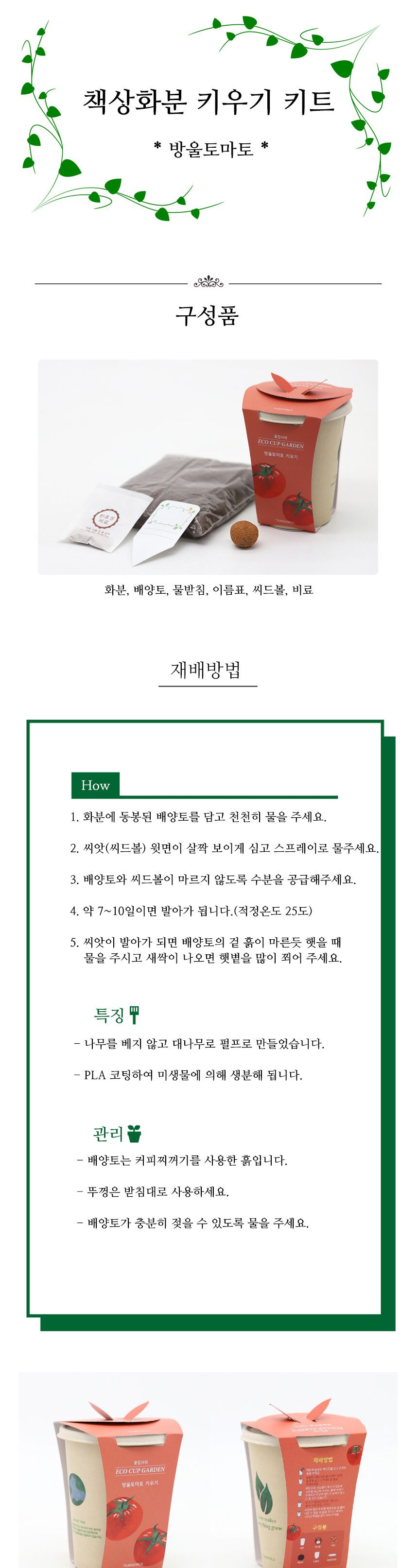 미니 화분 방울토마토 키우기 씨앗 재료 묶음/식물키우기/식물기르기/한컵새싹/컵식물/식물관찰/관찰학습/
