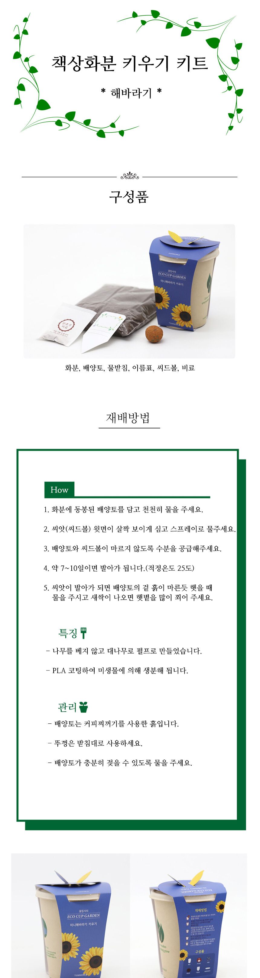 미니 화분 해바라기 키우기 씨앗 재료 묶음/식물키우기/식물기르기/한컵새싹/컵식물/식물관찰/관찰학습/아