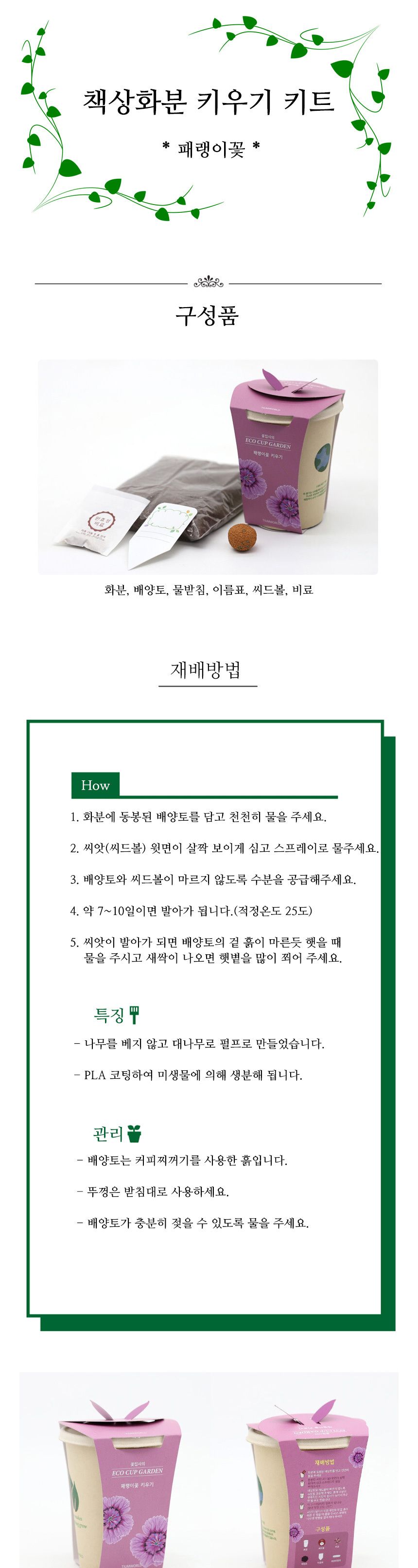 미니 화분 패랭이꽃 키우기 씨앗 재료 묶음/식물키우기/식물기르기/한컵새싹/컵식물/식물관찰/관찰학습/아