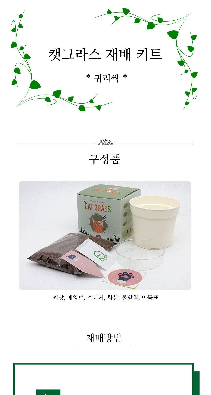 캣그라스 고양이풀 귀리 씨앗 화분 묶음 키트/고양이캣잎/고양이용품/식물인테리어/키우기쉬운식물/캣닢/고