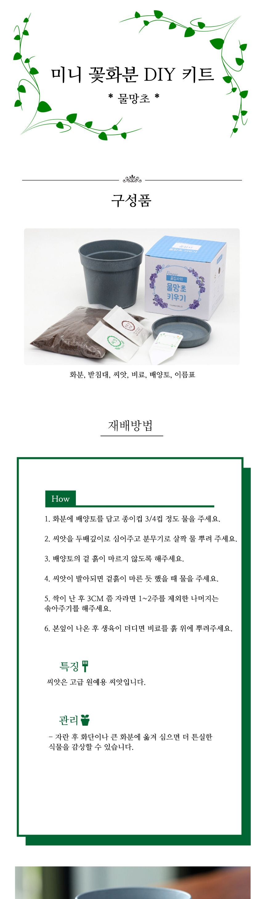 미니 꽃화분 물망초 화원 DIY 패키지/꽃키우기/꽃화분/식물화분/재배세트/식물키우기/가정용식물/어린이화