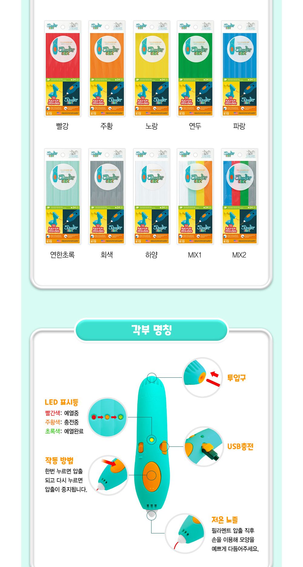 쓰리두들러 스타트 플러스/3D펜/어린이3D펜/키즈3D펜/3D펜놀이/공작놀이/공예놀이/만들기놀이/입체만들기/3