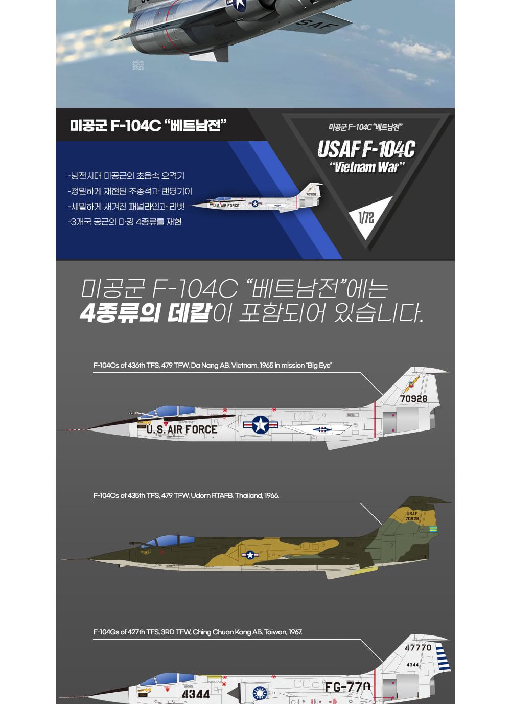 아카데미 1대72 미공군 F-104C 베트남전 (12576)/조립프라모델/조립키트/프라모델조립/프라모델모형/밀리터
