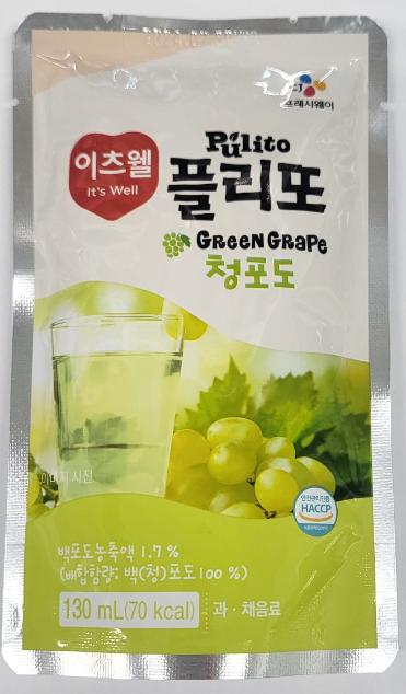 이츠웰 플리또 130ml 청포도 130g 40개/음료/음료수/팩음료/팩주스/과즙주스/청포도주스/청포도쥬스/과일음