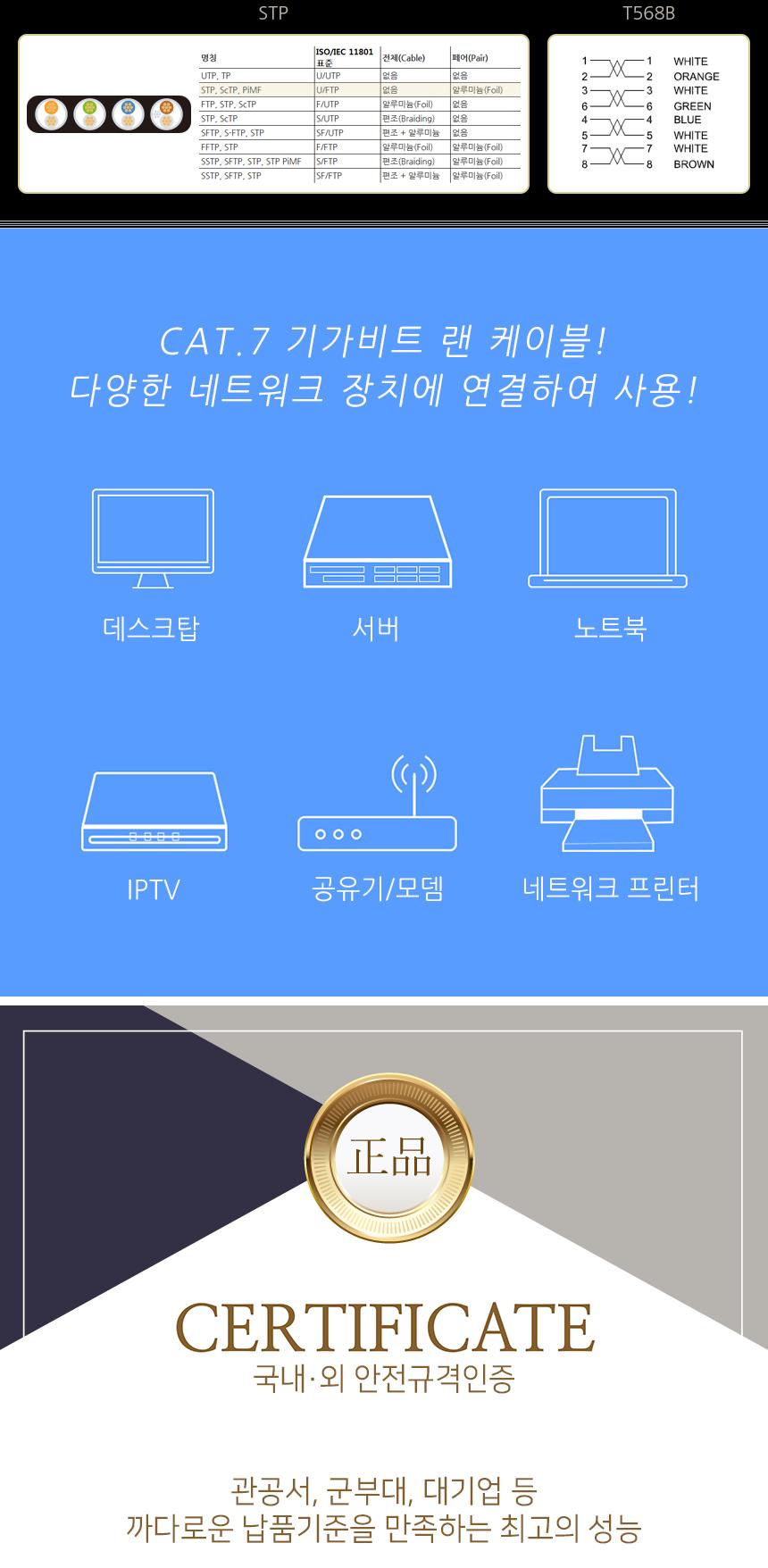 CAT.7 STP 다이렉트 FLAT 케이블 3m/CAT7STP다이렉트케이블/CAT7STP다이렉트플랫케이블/랜케이블/케이블선/