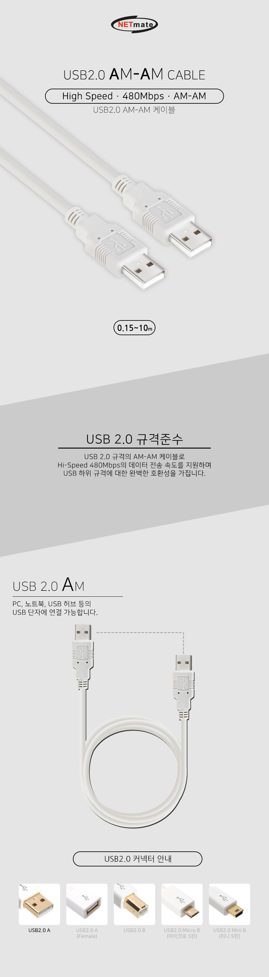 데이터 케이블 고급형 USB2.0 AM AM 7m 화이트/USB20AMAM데이터케이블/AMAM데이터케이블/USB20데이터케이블