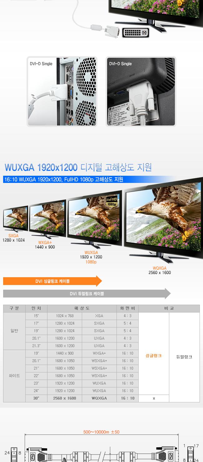 DVI-D 변환 케이블 5M/DVID변환케이블/DVID케이블/DVI케이블/영상케이블/모니터케이블/케이블
